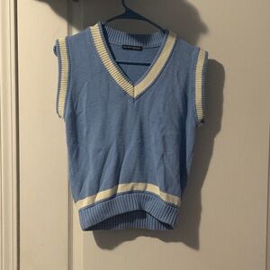 Brandy Melville Blue and Cream women’s Sweater Vest